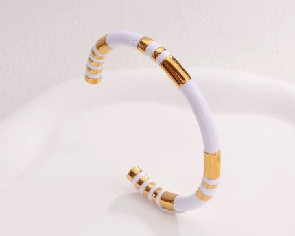 Stapelbaar geëmailleerde armbanden-wit, zwart n groen