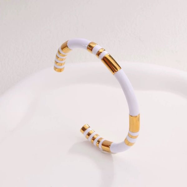 Stapelbaar geëmailleerde armbanden-wit, zwart n groen