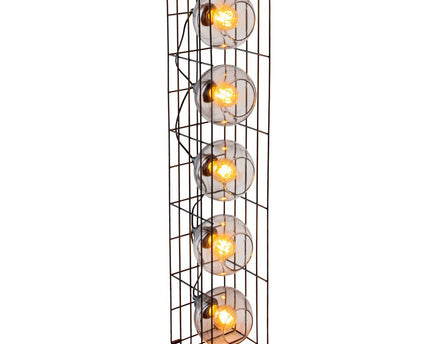 Glasse-stand-lamp "Cesta" vloerlamp gemaakt van zwarte metalen draad en getinte glas, met E27-aansluiting, 95 cm hoog, voor eetkamer, woonkamer, gang of kantoor,