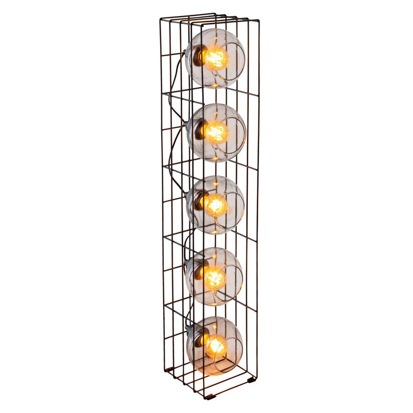 Glasse-stand-lamp "Cesta" vloerlamp gemaakt van zwarte metalen draad en getinte glas, met E27-aansluiting, 95 cm hoog, voor eetkamer, woonkamer, gang of kantoor,