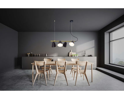 4-pending lamp "Triton" gemaakt van zwart metaal in zwart, met E27-aansluiting, verlichting voor woonkamer, eetkamer of kantoor.