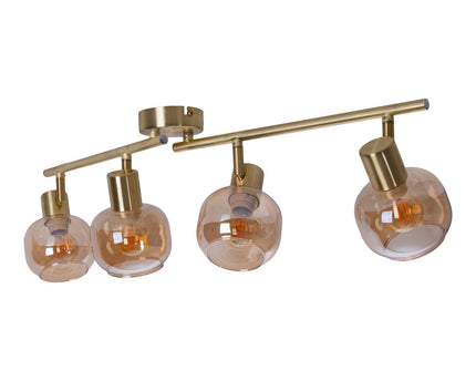 4er spot/plafondlamp "libby", klassieke plafondlamp gemaakt van messing gekleurd metaal en getinte glas in barnsteen, met E14-aansluiting, voor eetkamer, woonkamer, gang of kantoor, 80 cm lang