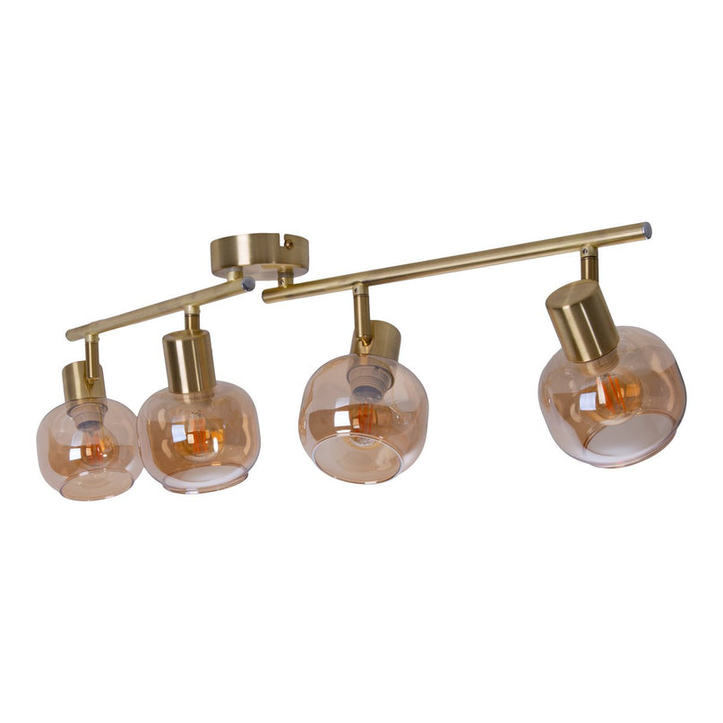 4er spot/plafondlamp "libby", klassieke plafondlamp gemaakt van messing gekleurd metaal en getinte glas in barnsteen, met E14-aansluiting, voor eetkamer, woonkamer, gang of kantoor, 80 cm lang