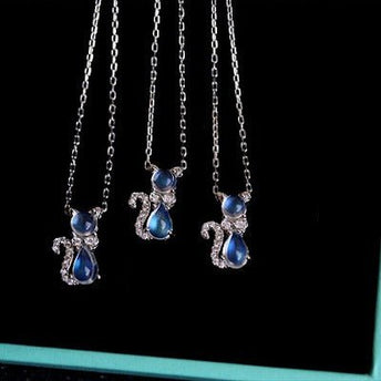 Sterling Silver Cute Cat Moonstone ketting