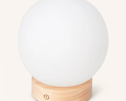 Flore lichtbruine houten lamp met glazen lamp - oplaadbaar en dimbaar draadloos licht