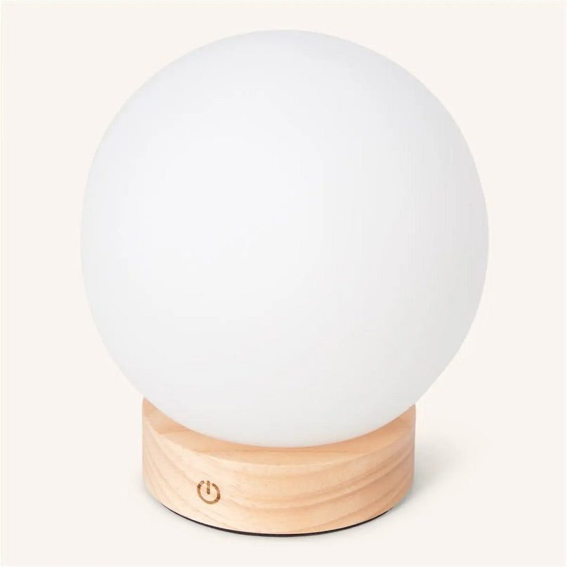 Flore lichtbruine houten lamp met glazen lamp - oplaadbaar en dimbaar draadloos licht