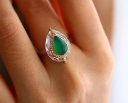 Royal Pear -Cut Green Onyx Ring - verstelbaar