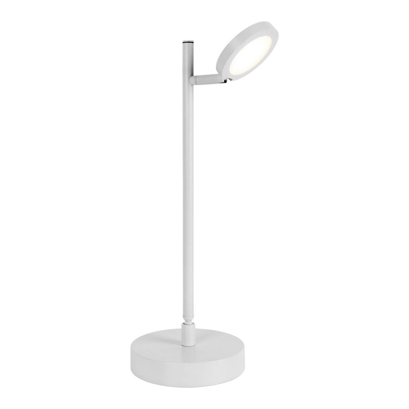 LED draadloze tafellicht "Lupa", 45 cm hoog, gemaakt van gelakte aluminium (wit) en wit plastic, LED geïntegreerde, dimbare, aanraaksensor.