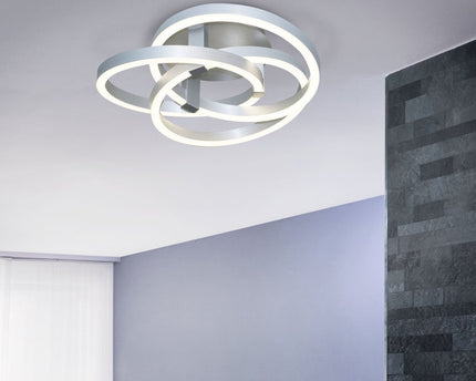 Smart Home LED plafondlicht "Divora" Ø 58 cm, plafondlamp gemaakt van metaal, aluminium geborsteld en wit plastic, met veel functies, stevig gebouwd -in LED's, verlichting voor woonkamer, eetkamerkantoor of gang