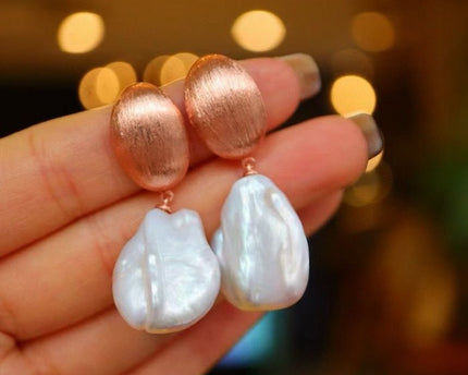 Rose Gold zeemeermin barokke parel drop oorbellen