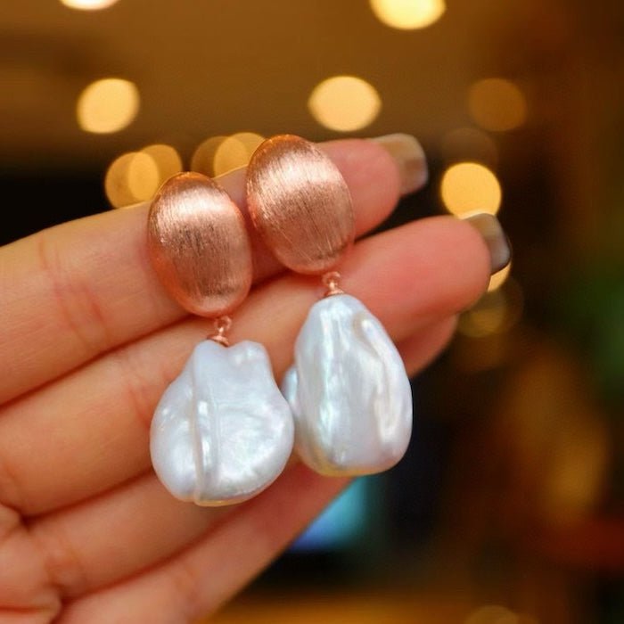 Rose Gold zeemeermin barokke parel drop oorbellen