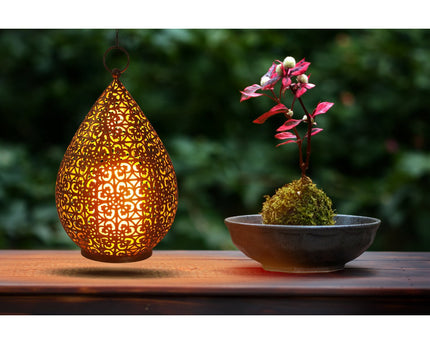 LED Decol Light 27,8 cm hoog in antiek goud, voor buiten, gemaakt van metaal en plastic, met geïntegreerde LED