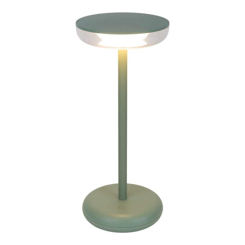 Noteloze tabletlamp "PASI" voor buiten en binnen, gemaakt van metaal en plastic in mint, dimbaar, met aanraking en geheugenfunctie, ca. 26 cm hoog