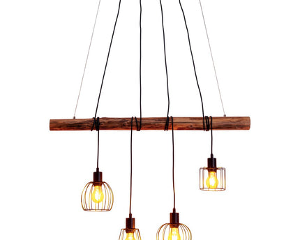 4 hanglamp "Woodland", hanglamp, metaal en hout in zwart en natuurlijke E27 -aansluiting, voor eetkamer, woonkamer, gang of kantoor, 100 cm lang