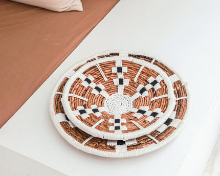 Wanddecoratie Ronde Boho Muurmand of Platte Kom TAMAN gemaakt van Bananenvezel (2 maten)