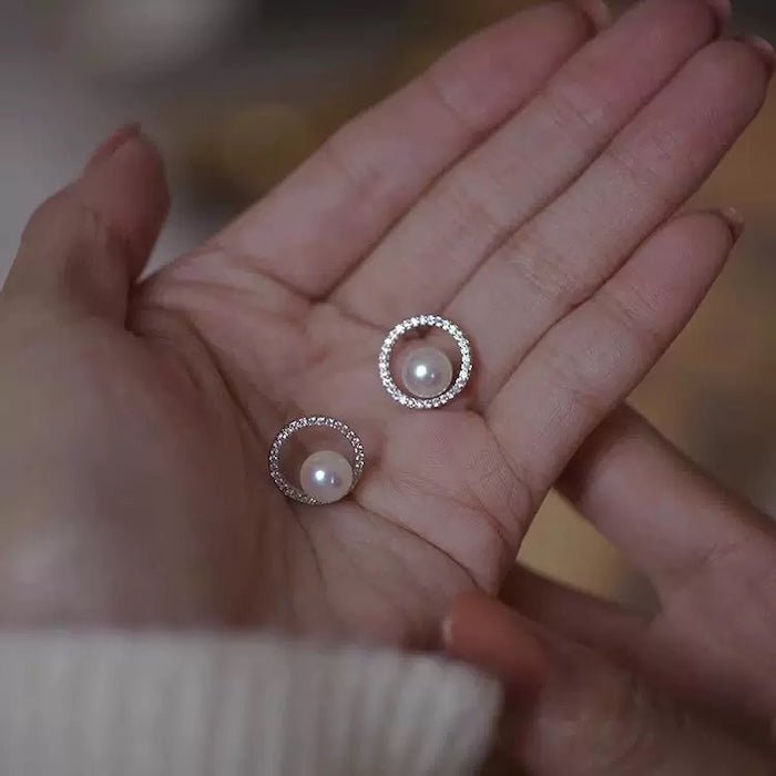 Sprankelende cirkel parel sieraden set-ketting en oorbellen