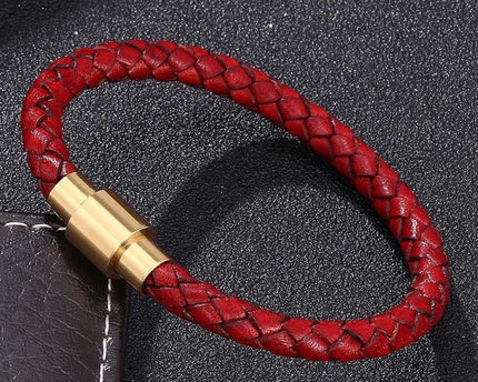 Gevlochten lederen herenarmband-gouden gesp