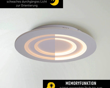 LED-plafondlicht "mirel" Ø 50 cm, 6 cm hoog, metaal en plastic in wit, geïntegreerde LED's, 2400 lm, dimmable, CCT-functie 3000-6500 K, RGB kleurverandering