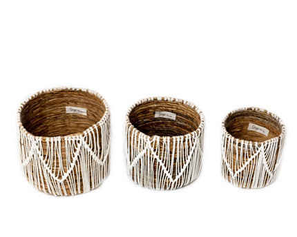 Kleine Zeegrasmand ORIS | Ronde bloemenmand | Geweven Boho-mand | Plantenmand | Plantenbak | Macramé mand