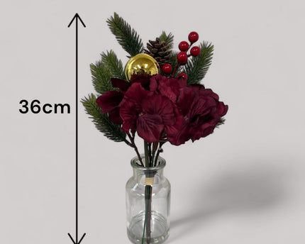 kerstboeket samenstelling | Zijden kunstbloem | Lengte 36cm