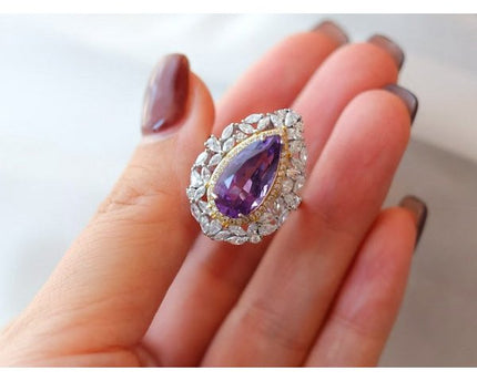 Royal Style Pear -Cut Amethyst Ring - verstelbaar