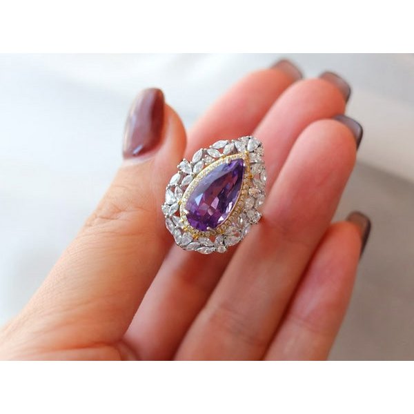 Royal Style Pear -Cut Amethyst Ring - verstelbaar