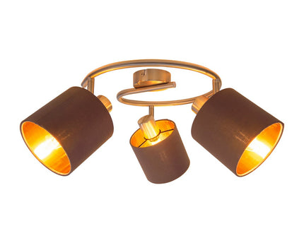 3-zits muur en plafond Rondel "Maron" gemaakt van metalen satine-meter met stof paraplu's in bruin, met E14-aansluiting, lamp voor woonkamer, eetkamer, gang en kantoor, 28,5 cm diameter