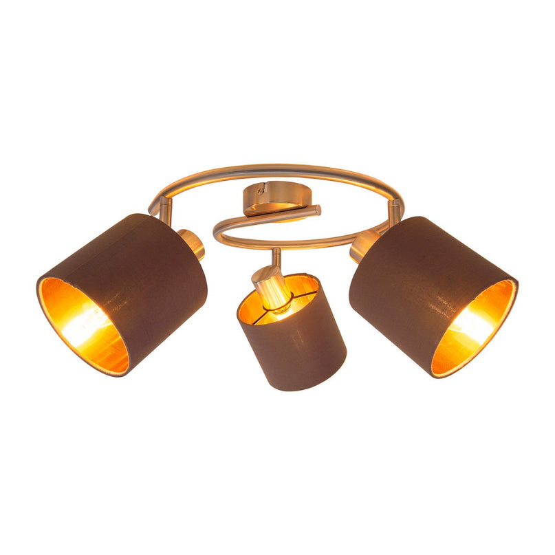 3-zits muur en plafond Rondel "Maron" gemaakt van metalen satine-meter met stof paraplu's in bruin, met E14-aansluiting, lamp voor woonkamer, eetkamer, gang en kantoor, 28,5 cm diameter