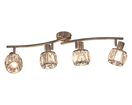 4-geleide plek "Josefa" met E14-versie Filament, metalen plafondlamp en glas in roestvrijstalen look, met E14-versie Filamentlampen inbegrepen, lamp voor woonkamer, eetkamer, gang of gang 70 x 8 cm