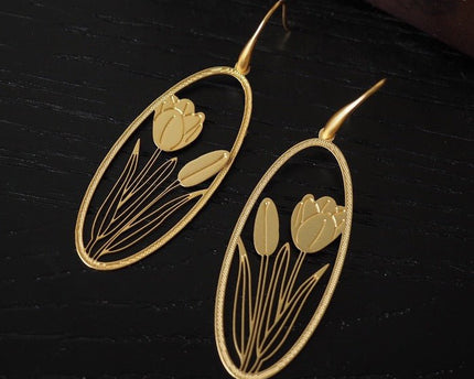 Filigraan stijl tulp grote drop oorbellen