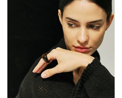 Minimalistische stoere look-ring-Tijgeroogsteen en witte jade
