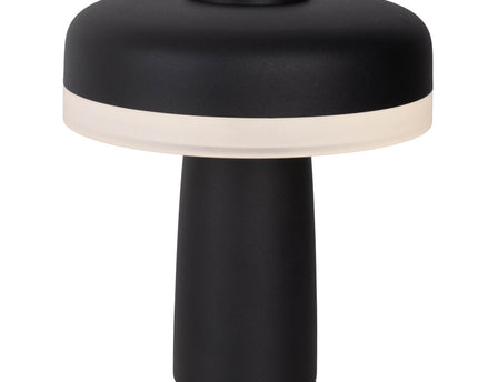 Draadloos tabletlicht "pilu", 16,5 cm hoog, boven Ø van 15 cm, metaal in zwart, wit plastic, geïntegreerde LED's, 280 lumen, dimbaar door aanraaksensor, warm wit wit