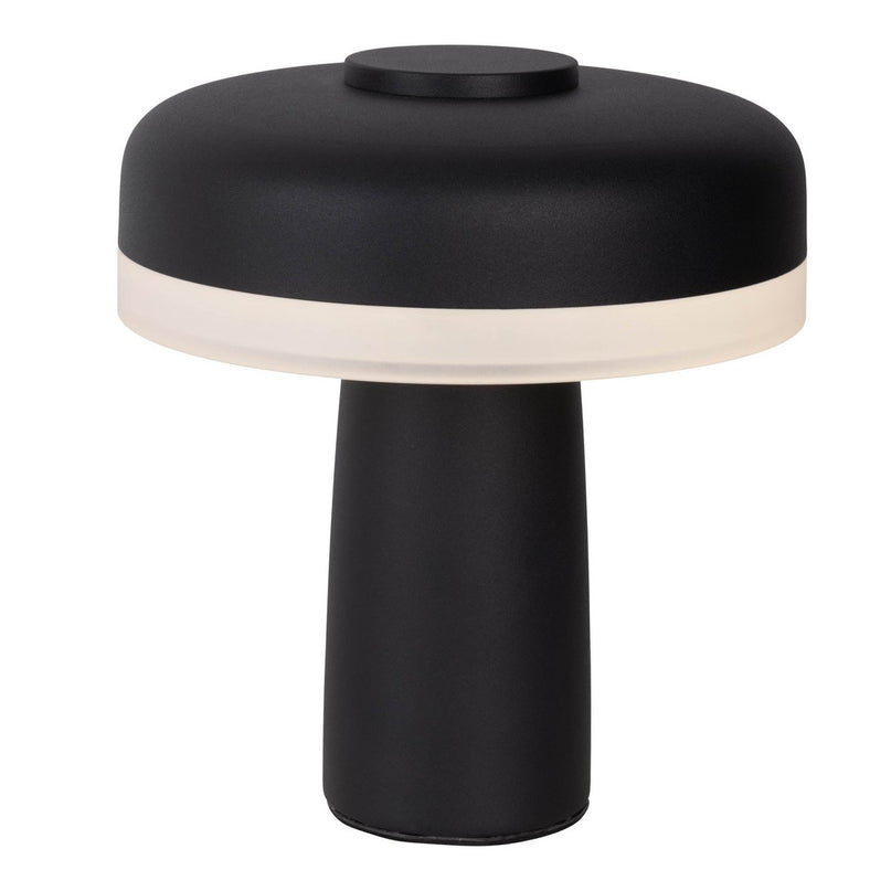 Draadloos tabletlicht "pilu", 16,5 cm hoog, boven Ø van 15 cm, metaal in zwart, wit plastic, geïntegreerde LED's, 280 lumen, dimbaar door aanraaksensor, warm wit wit