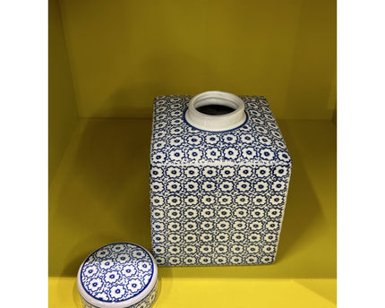 Blauw-witte porseleinen bloemenvaas (vierkante stijl)