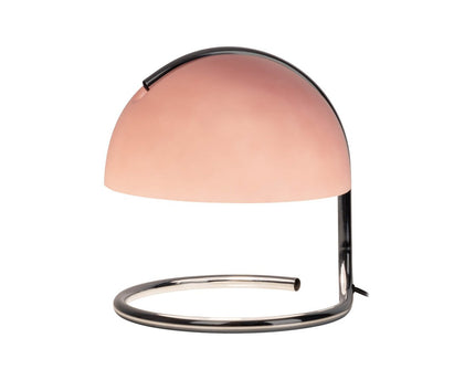 Tafellamp "Burano" roze, ca. 25 cm hoog, Ø 23,5 cm, gemaakt van chroom -gekleurd metaal en roze glas, E27.