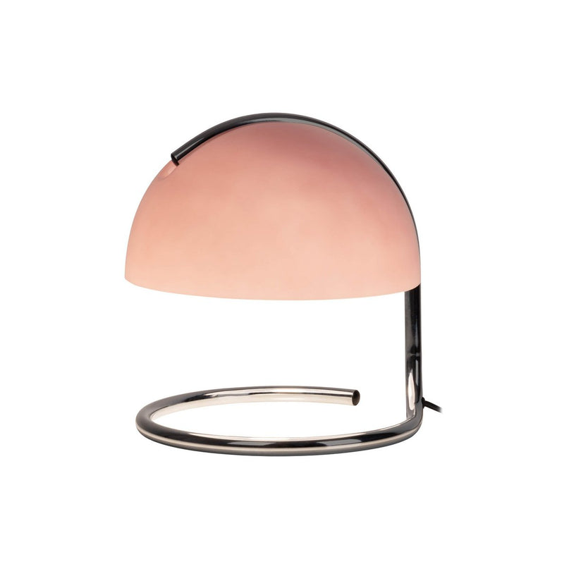 Tafellamp "Burano" roze, ca. 25 cm hoog, Ø 23,5 cm, gemaakt van chroom -gekleurd metaal en roze glas, E27.