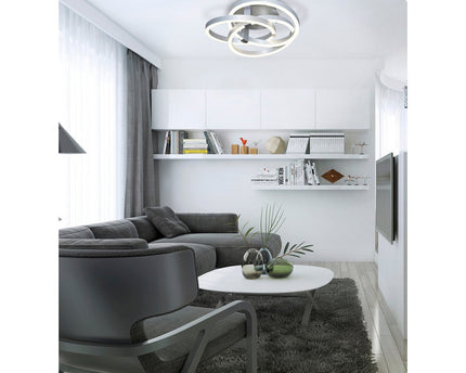 Smart Home LED plafondlicht "Divora" Ø 58 cm, plafondlamp gemaakt van metaal, aluminium geborsteld en wit plastic, met veel functies, stevig gebouwd -in LED's, verlichting voor woonkamer, eetkamerkantoor of gang