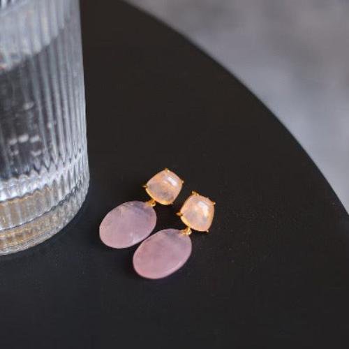 Romantische rozenkwarts Crystal -oorbellen