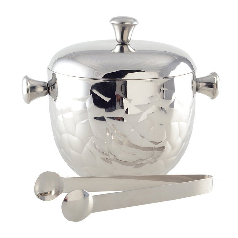 Dubbele muur zilveren ijsemmer met tang 16x16x18cm