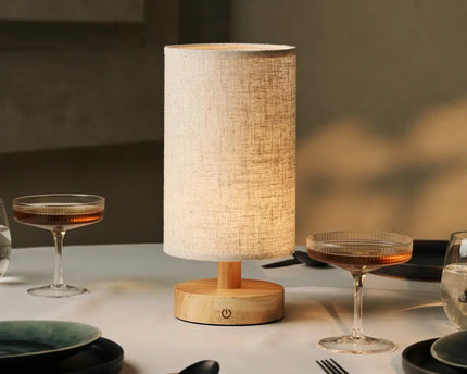 Ben lichtbruine houten donkerbruine tafellamp-oplaadbaar, dimbaar, USB-C aangedreven