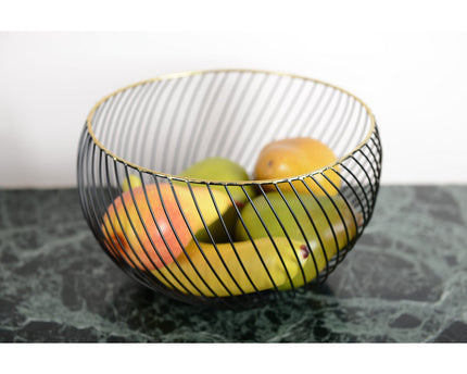 Zwart fruit gesneden gouden rand 22,5x22.5x14,5 cm