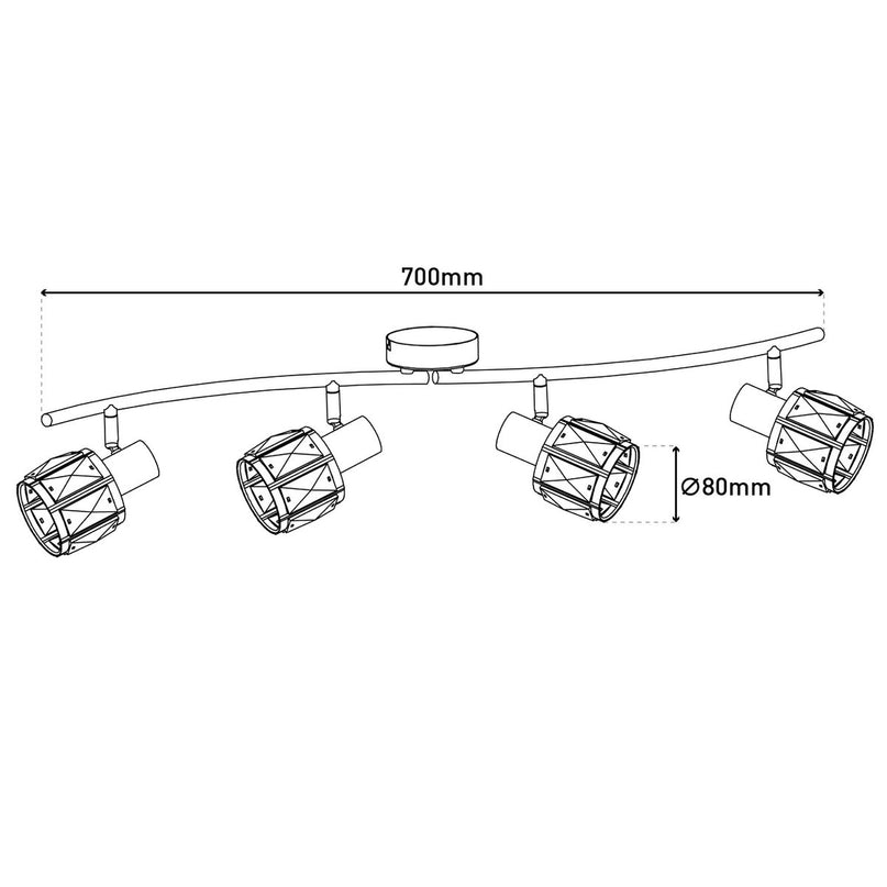 4-geleide plek "Josefa" met E14-versie Filament, metalen plafondlamp en glas in roestvrijstalen look, met E14-versie Filamentlampen inbegrepen, lamp voor woonkamer, eetkamer, gang of gang 70 x 8 cm