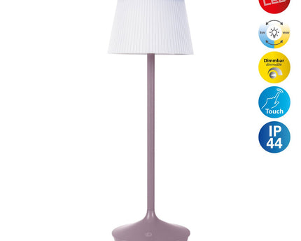 Zonne -batterijlamp "EMMI" 38 cm hoog, paraplu Ø 13 cm, metaal in bramen en wit plastic, voor de buitenruimte, dimable CCT.
