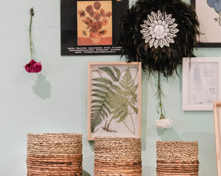 Kleine zeegrasmand BHINNEKA (tweekleurig) | Plantenmand | Kleine opbergmand | Geweven Boho-mand | Plantenbak | Decoratieve mand | Ronde bloemenmand
