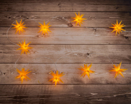LED -lichte keten "3D -sterren" gemaakt van plastic in geel, met stevig geïnstalleerde LED's, kerstdecoraties voor buiten