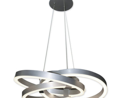 Smart Home LED hanglamp "Divora" Ø 58 cm, plafondlamp gemaakt van metaal, aluminium geborsteld en wit plastic, met veel functies, stevig gebouwd -in LED's, verlichting voor woonkamer, eetkamer kantoor of gang