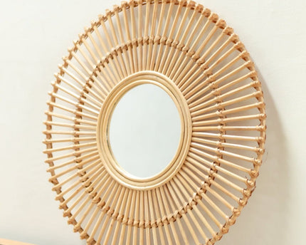 Ronde Rotan Spiegel 58 cm | Handgemaakte Boho Wandspiegel BUMI