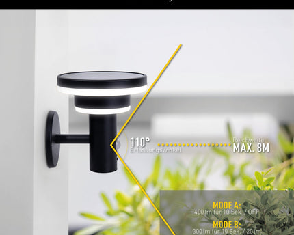 LED Solar Buitenwandlamp "Nora", voor buiten, wandlamp - metaal en plastic in het zwart, met geïntegreerde LED