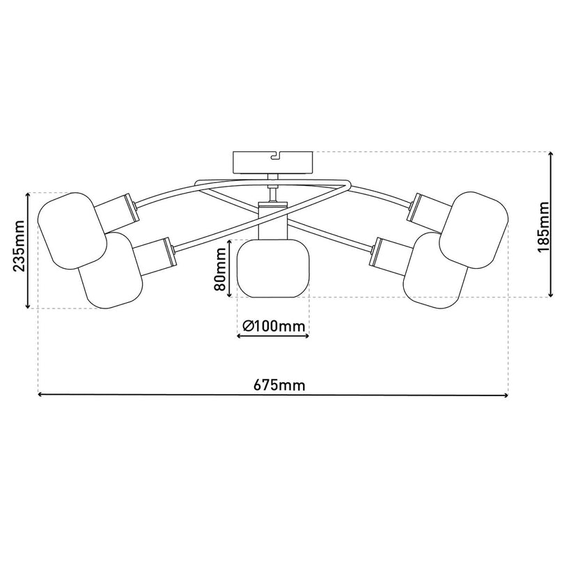 5er spot/plafondlamp "libby" messing, klassiek plafondlamp gemaakt van messing gekleurd metaal en getinte glas in barnsteen, met E14-aansluiting, voor eetkamer, woonkamer, gang of kantoor, 65,5 cm lang