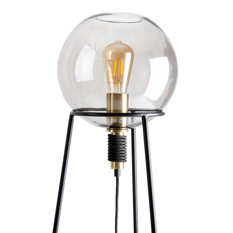 Tafellamp "Stelo", moderne tafellamp gemaakt van zwart metaal en rookglas, E27 -aansluiting, 71 cm hoog, voor eetkamer, woonkamer, gang of kantoor,